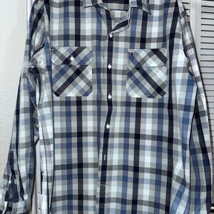 Izod Men's Blue and Black Plaid Button Down Shirt
